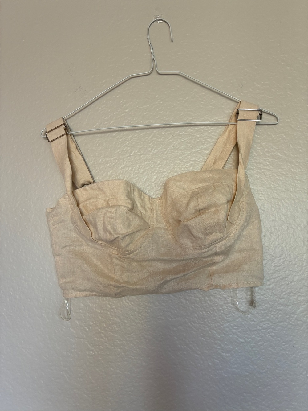 Böhme 100% Linen Neutral Cream Structured Bustier Top Cropped Corset Chic Brunch